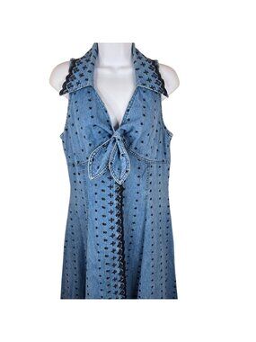 Vintage 80s PG Collections Denim Maxi Dress Womens M USA Western